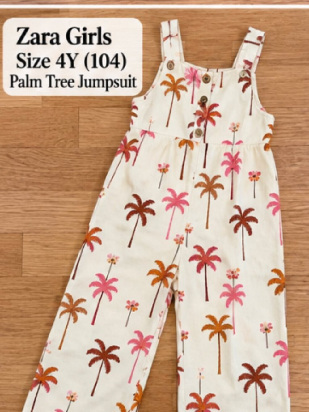 Zara Girls Palm Tree Wide Leg Jumpsuit – Size 4Y 104